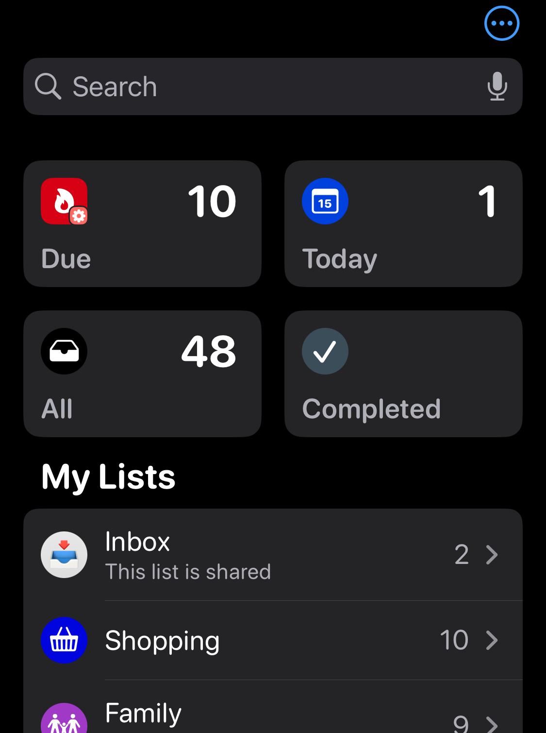 A screenshot cropped from the latest Apple Reminders app on my iPhone XS.