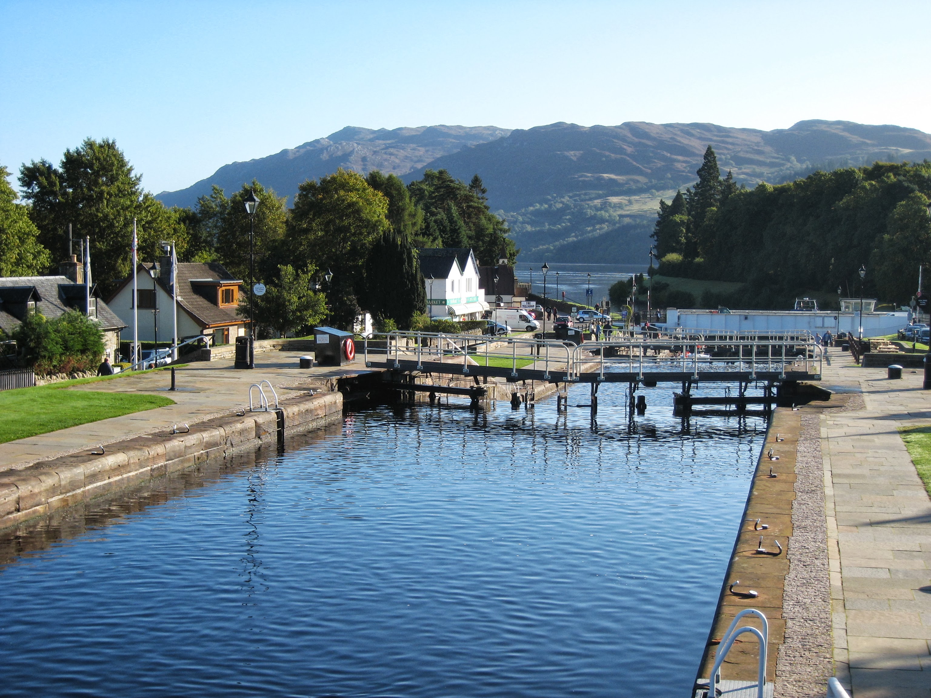 The Caledonian Canal locks at Fort Augustus in Scotland, taken one morning without other people moving about.